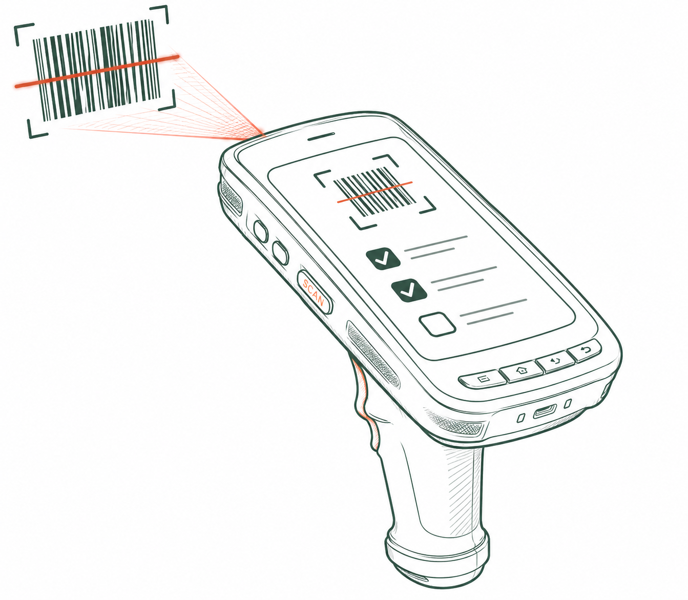 Handheld terminal scanning a barcode